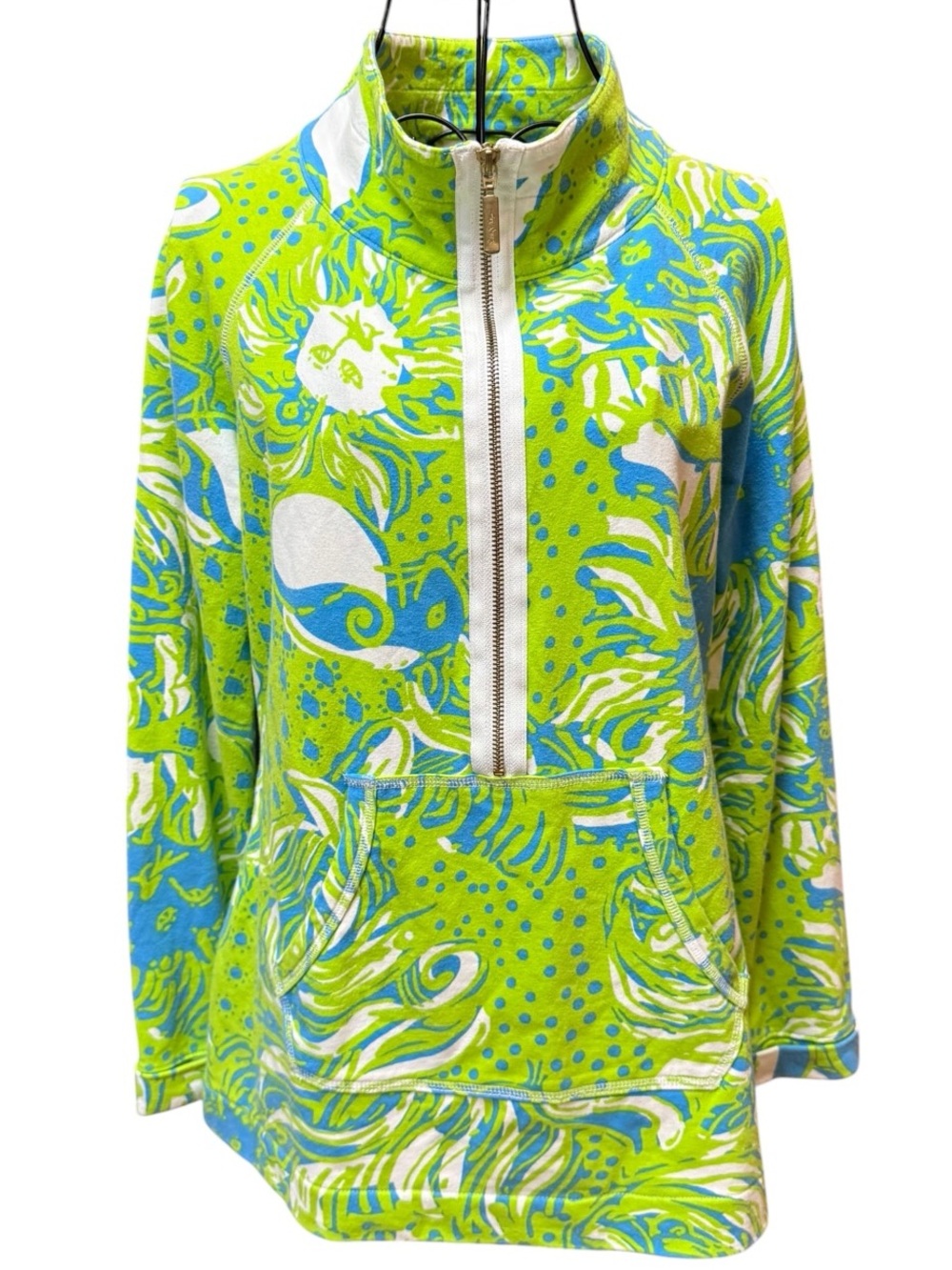 Lilly Pulitzer Lime & Aqua Floral Tropical Printed Half-Zip Pullover Medium